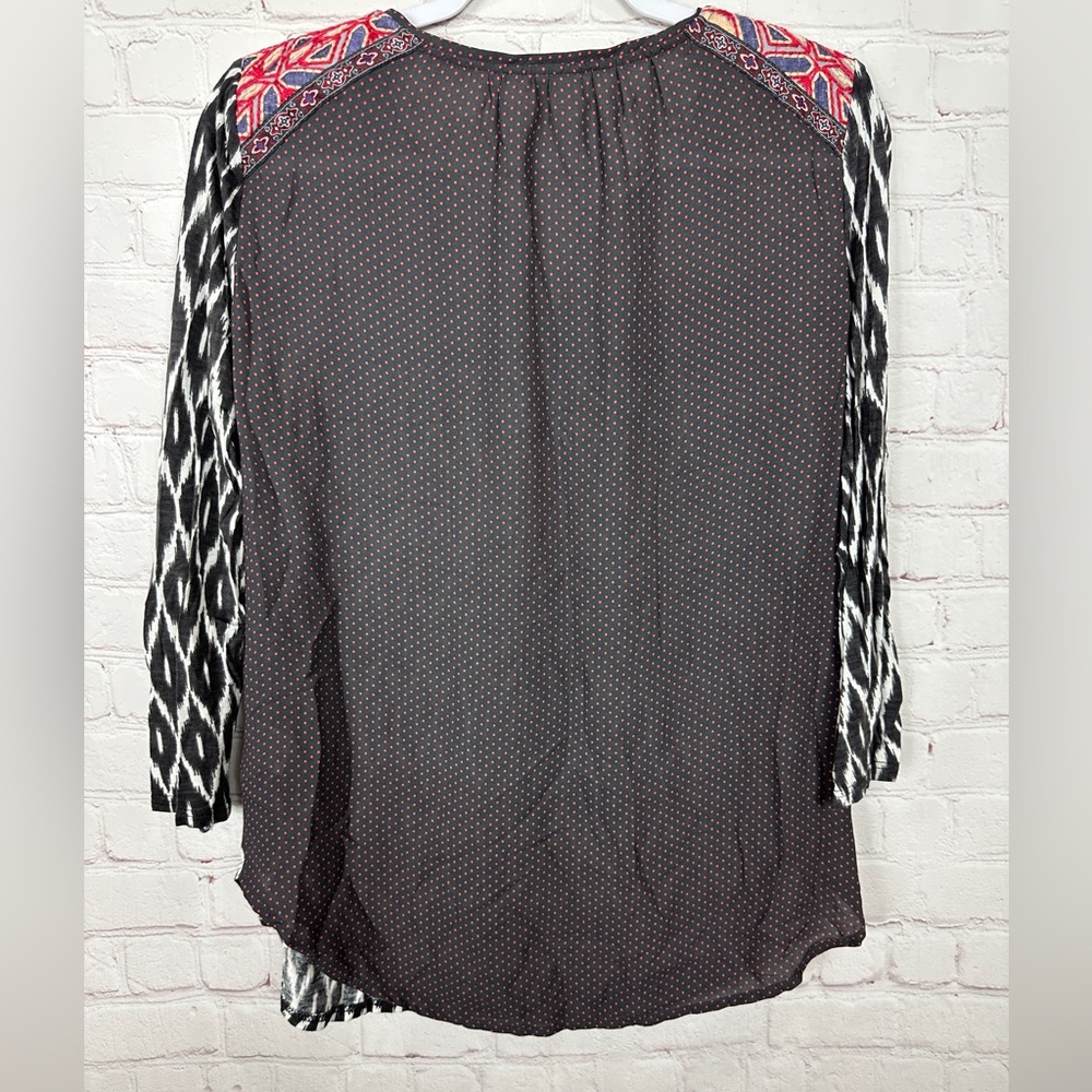 One September Anthropologie multi pattern embroidered 3/4 sleeve blouse top sz S - Picture 6 of 7